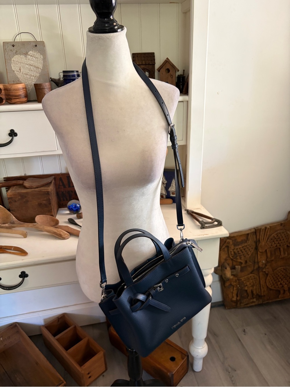 Michael Kors Small Navy Leather Crossbody Satchel - Women Bags